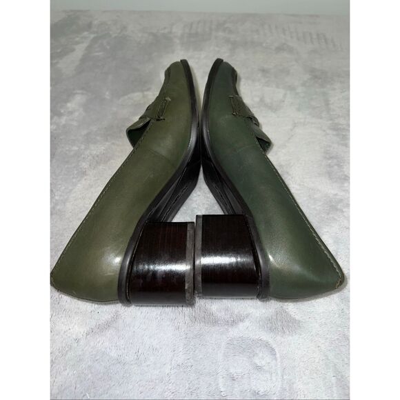 Vintage Green Leather Block Heel Chunky Loafers 7.5 - Picture 5 of 8